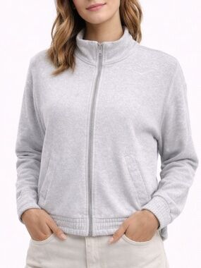 H&M Gray Zip Up Jacket Women Size M Cropped Lightweight Casual Athleisure Top